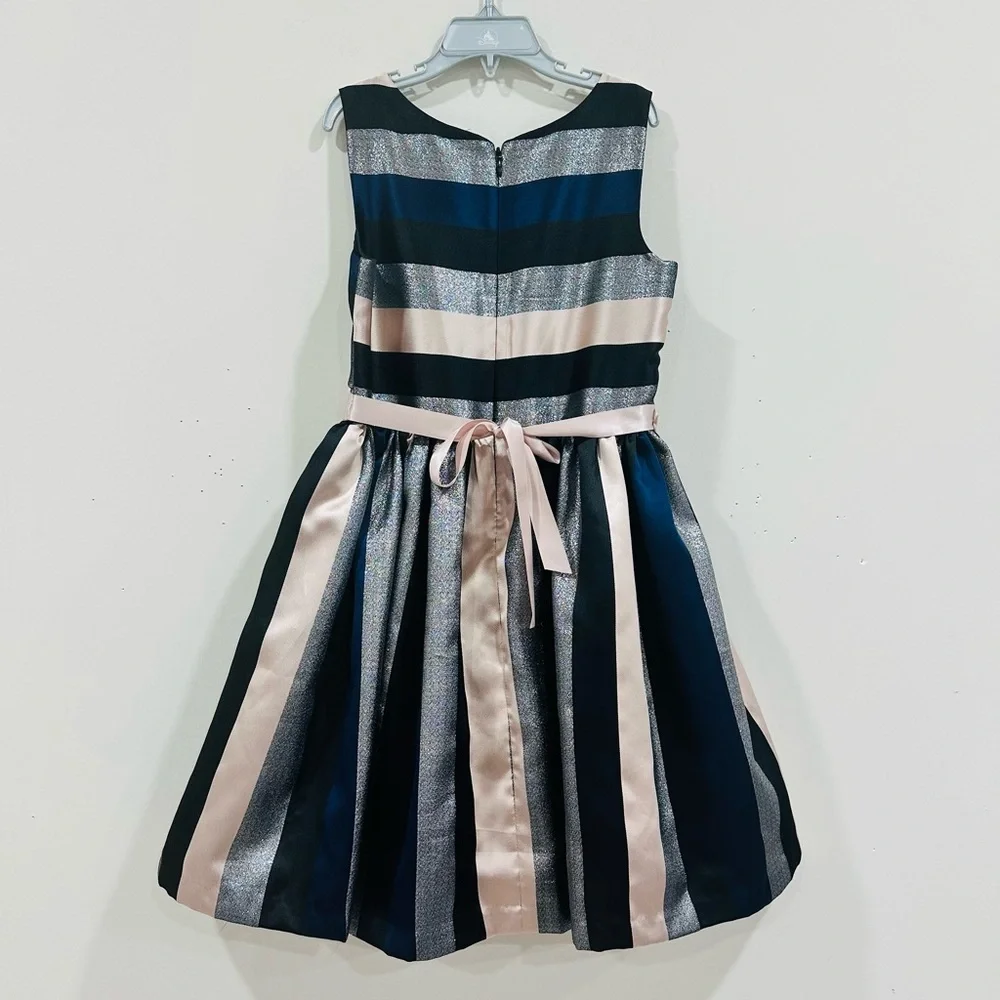 BONNIE JEAN, KIDS‎ 10 BLUE SILVER METALLIC STRIPED FANCY PARTY DRESS